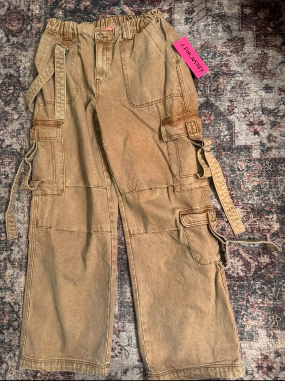 J for Justify womans Tan Cargo Joggers with Utility Straps